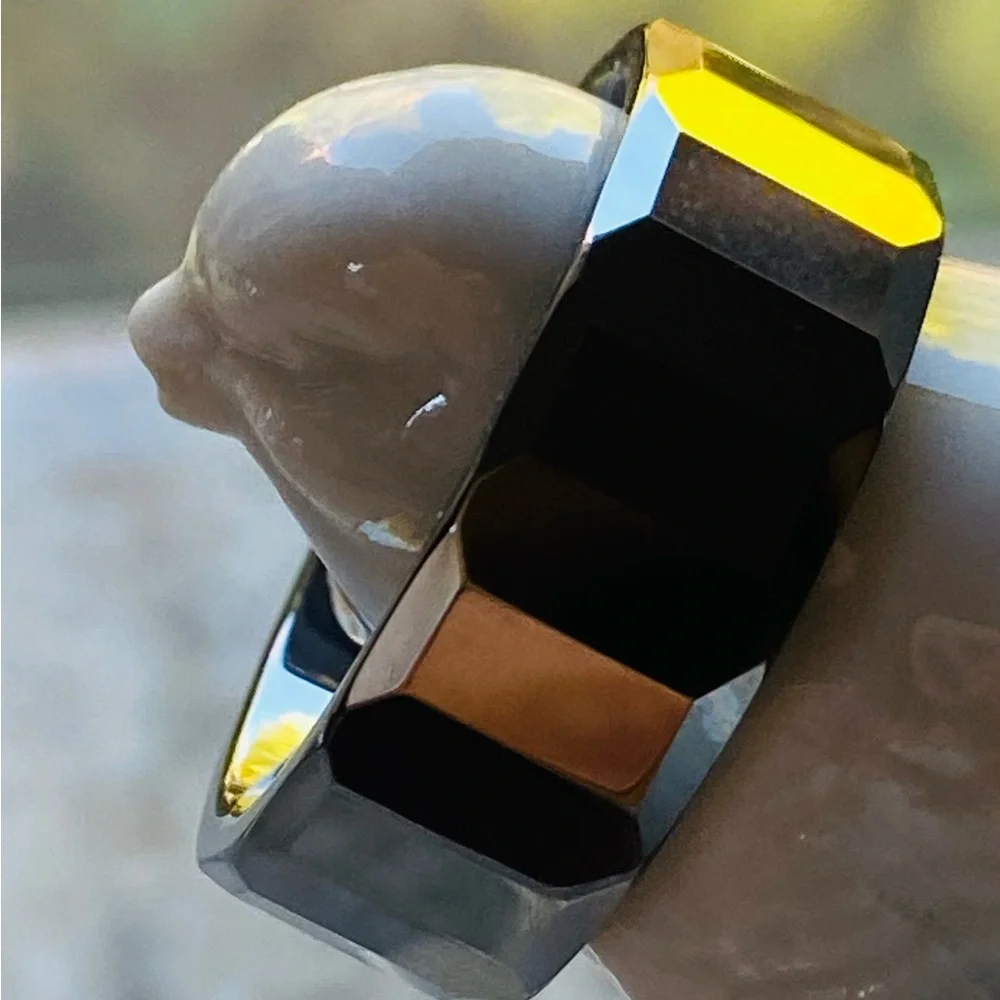 Faceted Tungsten Carbide Ring with Diamond Accent